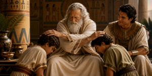 Image of Jacob blessing Joseph's two sons.
