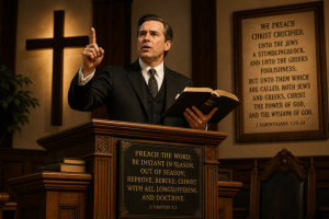 Image of Preacher behind pulpit