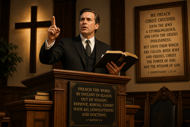 Image of Preacher behind pulpit