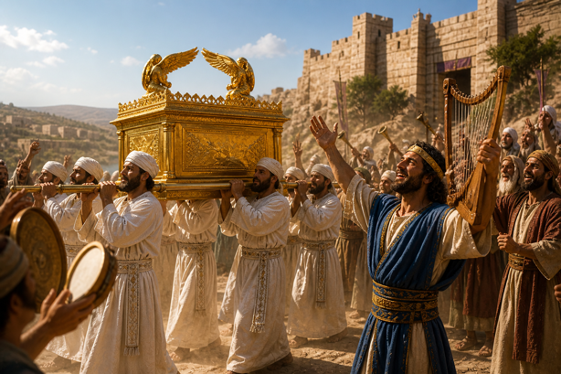 Image of David bringing back the Ark of the Covenant