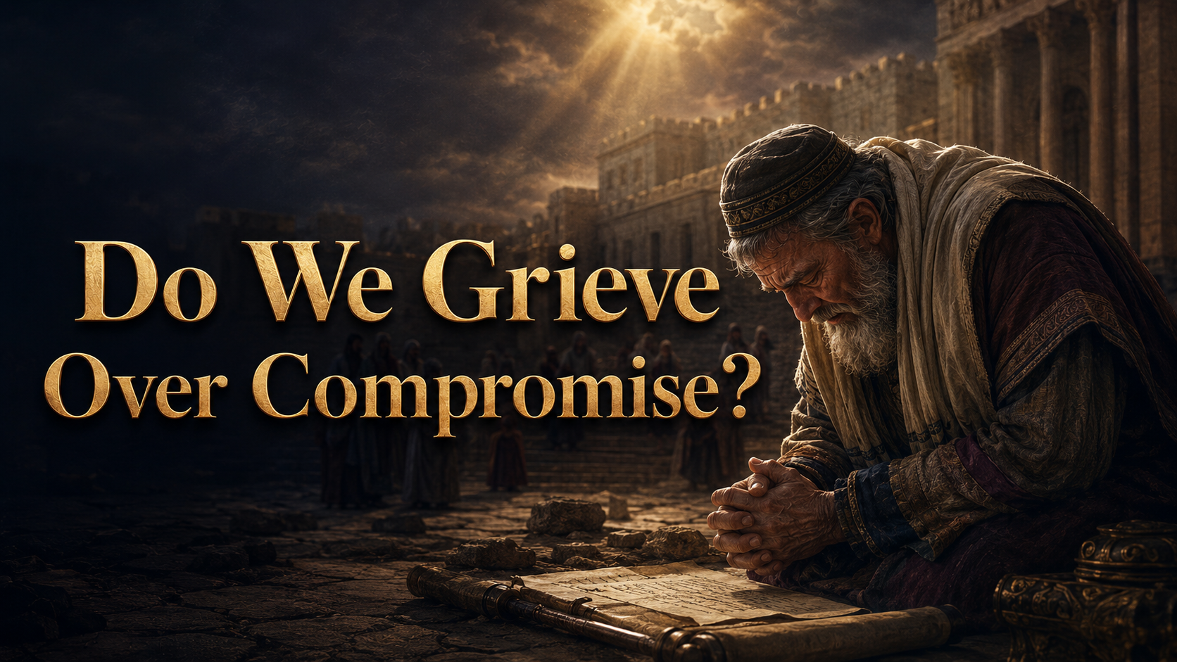 image of Ezra grieving over Israel's compromise