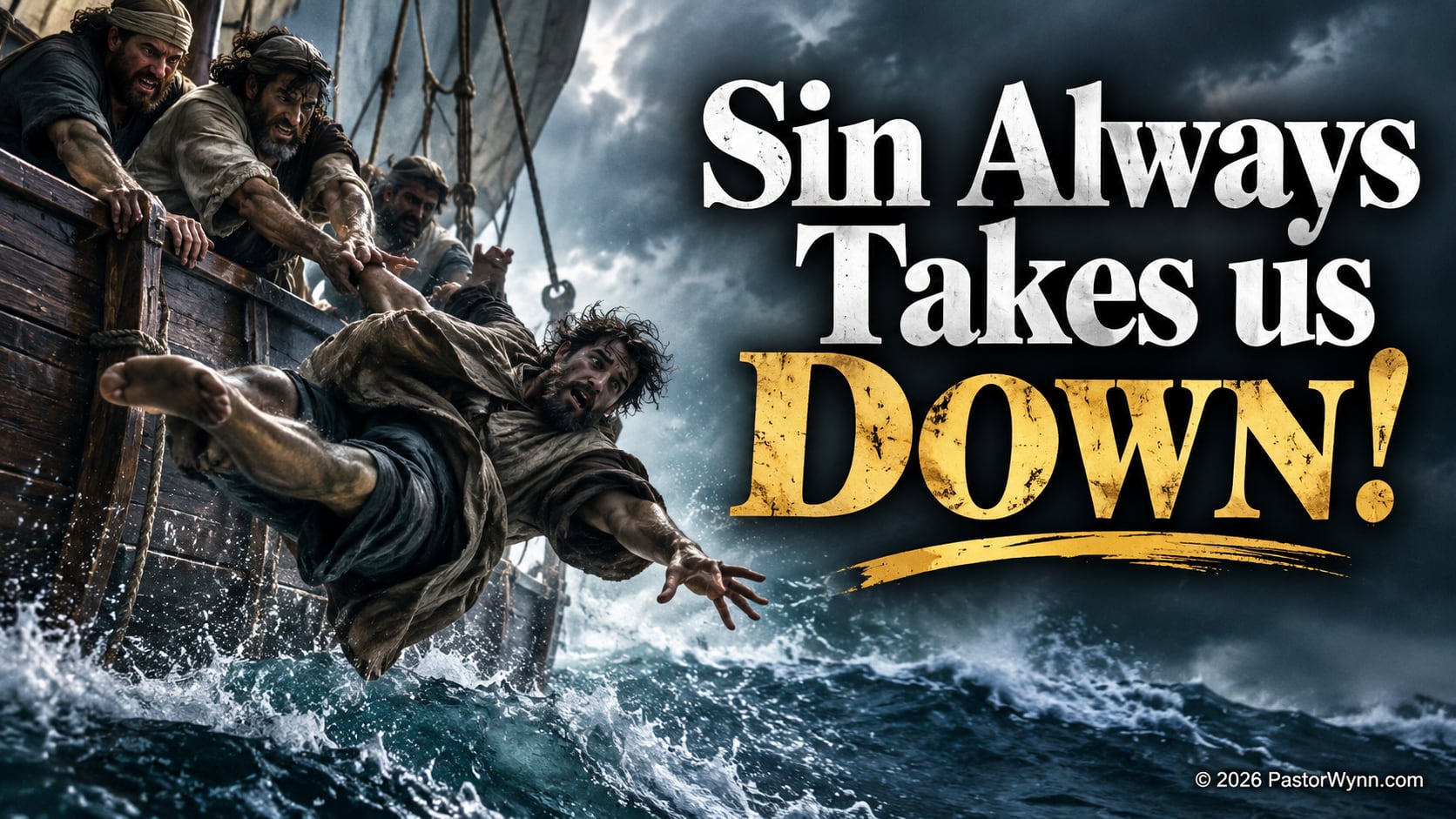 Graphic showing Jonah being thrown overboard